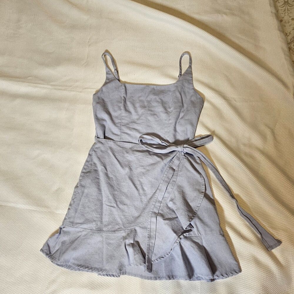 Princess Polly Cottage Hill Mini dress light blue wrap dress womens 8